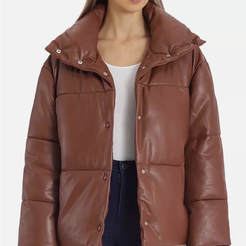 Bagatelle Brown Puffer Jacket with Oversized Fit and Glossy Finish